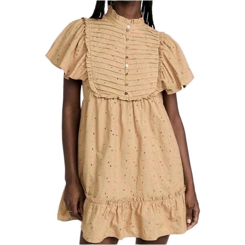 Lost + Wander Desert Flower Mini Dress Sz M Tan Cotton Ruffle Prairie Cottagecor